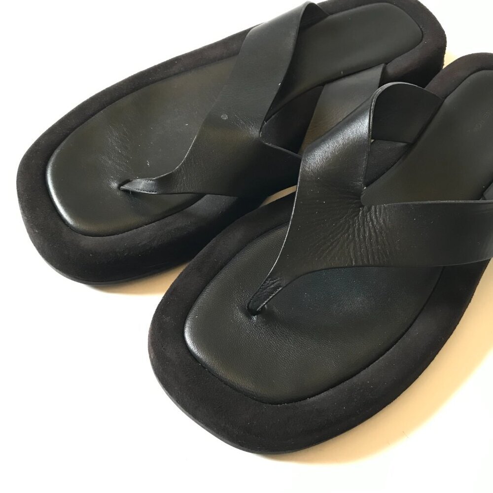 The ROW Ginza Leather Platform Sandals Flip Flops Womens 41.5 11.5 Black Suede - Picture 7 of 14